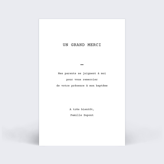 Carte remerciement baptême Polaroid Simple Verso