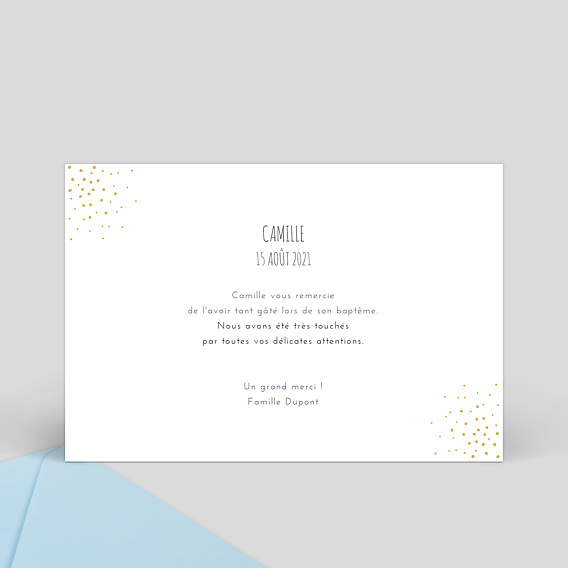 Carte remerciement baptême Poussière d'étoile Simple Verso