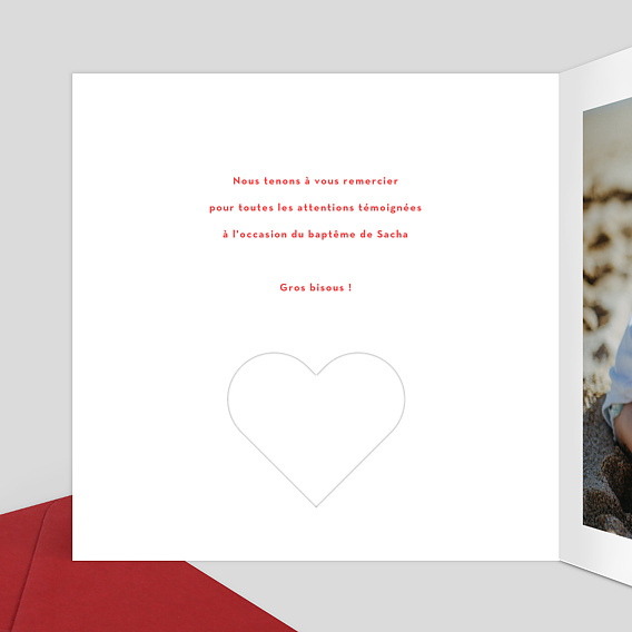 Carte remerciement baptême Découpe Coeur Intérieur Gauche