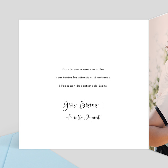 Carte remerciement baptême Dorure Pois Merci Intérieur Gauche