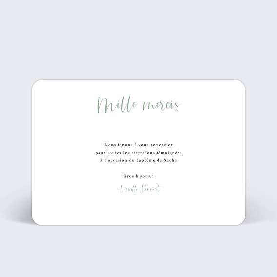 Carte remerciement baptême Cinematic I Verso