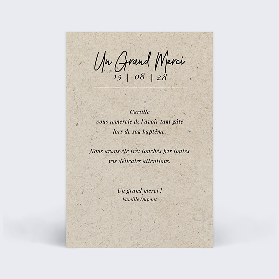 Carte remerciement baptême Esprit Chiné I Verso
