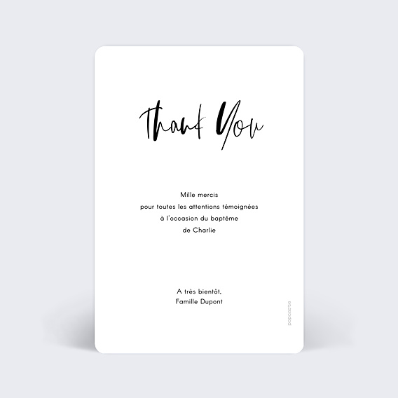 Carte remerciement baptême This is love Verso