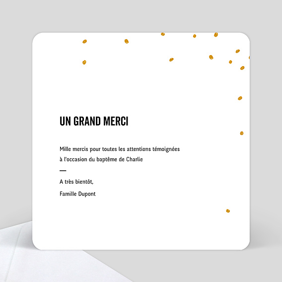 Carte remerciement baptême Poussière d'étoiles Verso