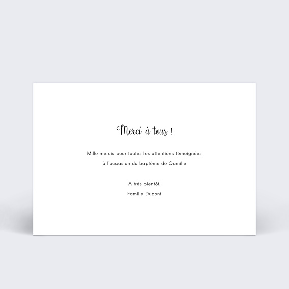 Carte remerciement baptême Charme classique Verso