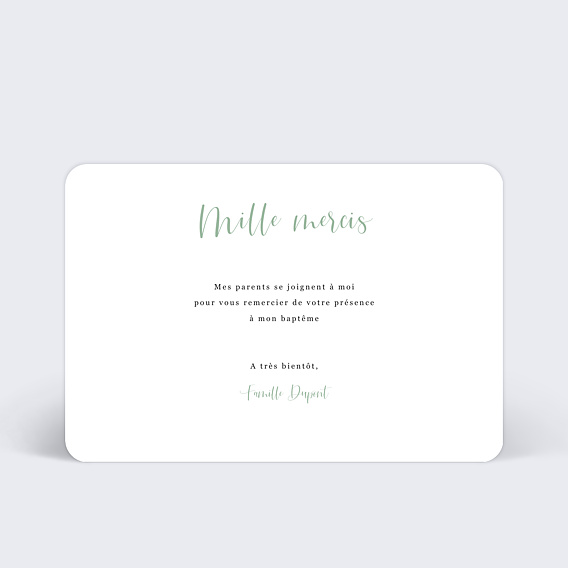 Carte remerciement baptême Cinematic II Verso