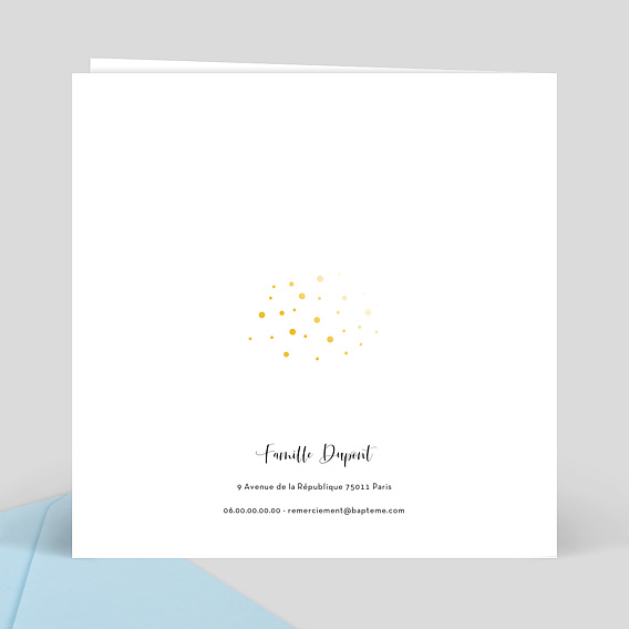Carte remerciement baptême Dorure Pois Merci Verso