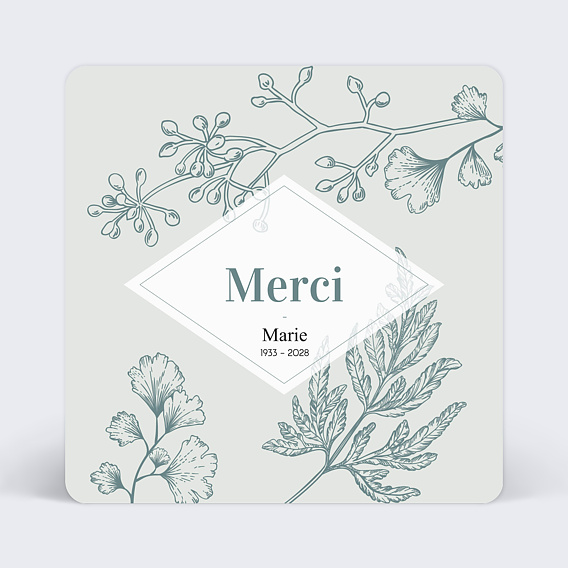 Carte remerciement décès Botanique