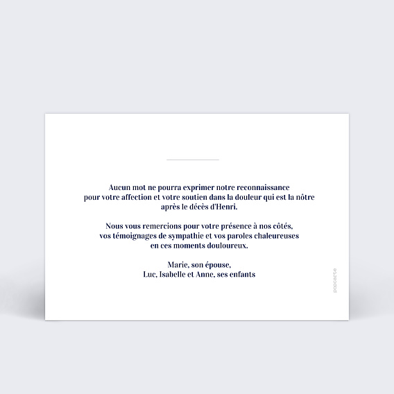 Carte remerciement décès Jolie Lavande Verso