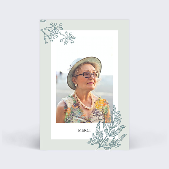 Carte remerciement décès Botanique Simple Recto