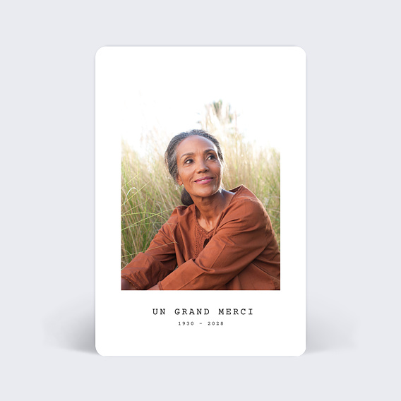 Carte remerciement décès Polaroid Simple Recto