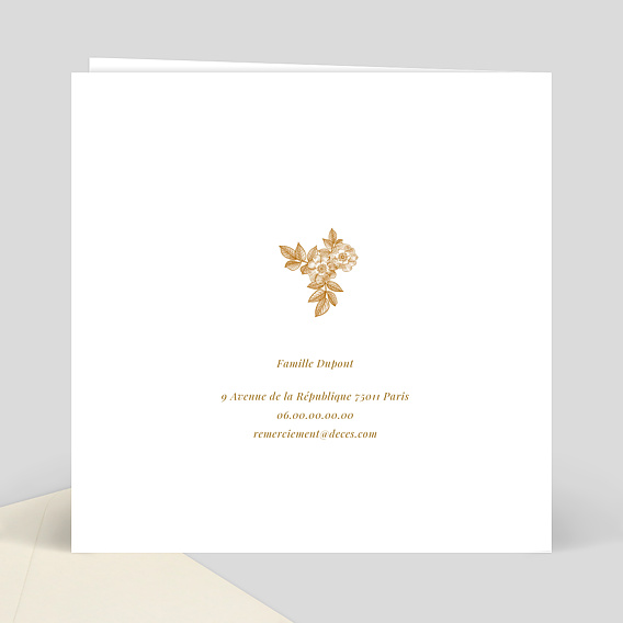 Carte remerciement décès Découpe Baroque Verso