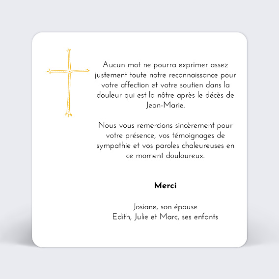 Remerciements Décès Croix d'Or