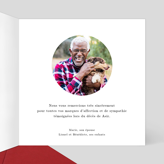 Carte remerciement décès Découpe Couronnée Intérieur Droit