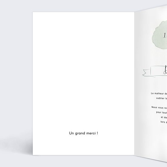 Carte remerciement décès Tempo Intérieur Gauche
