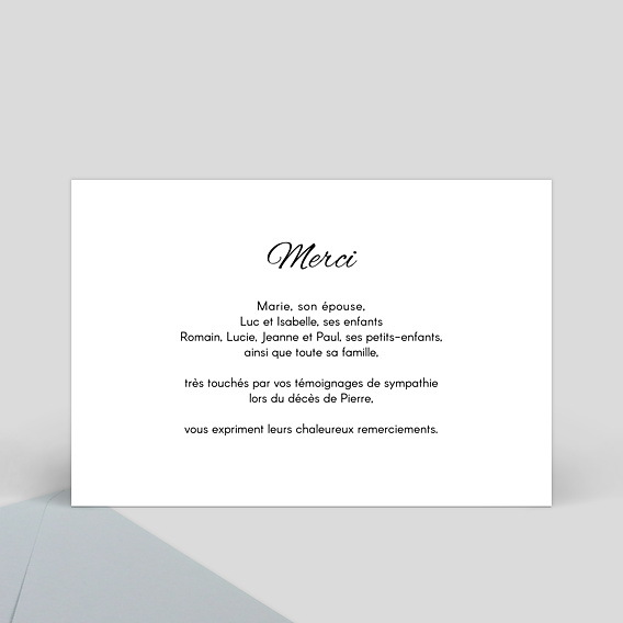 Carte remerciement décès Sobre et Joli Verso