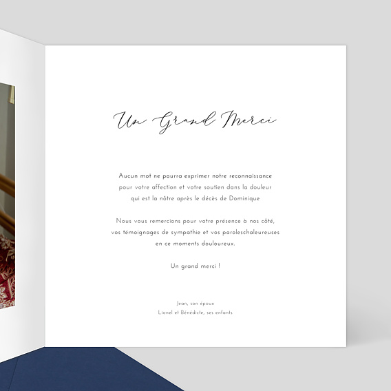 Carte remerciement décès Dorure Cadre 4 Photos Intérieur Droit