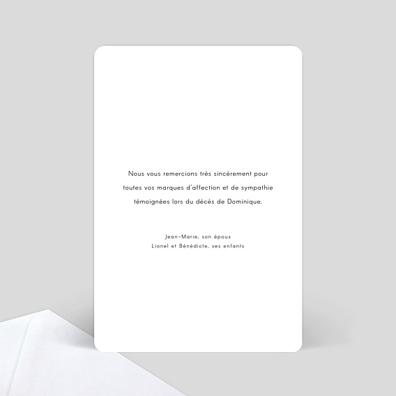 Carte remerciement décès Typographie Merci Verso