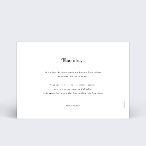 Carte remerciement décès Charme Classique Verso