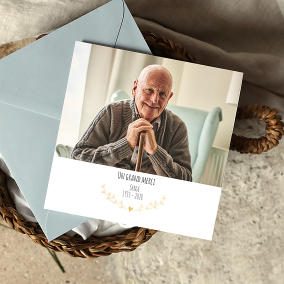 Carte remerciement décès Coeur Bucolique Simple Après 1