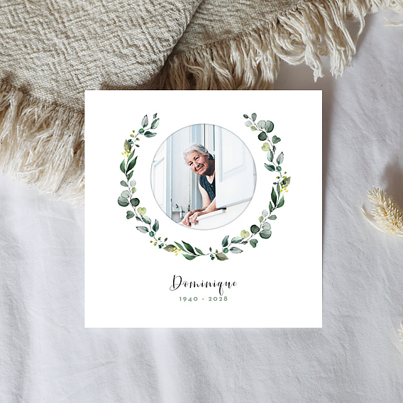 Carte remerciement décès Découpe Eucalyptus Après 1