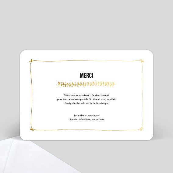 Carte remerciement décès Jolies Feuilles Verso