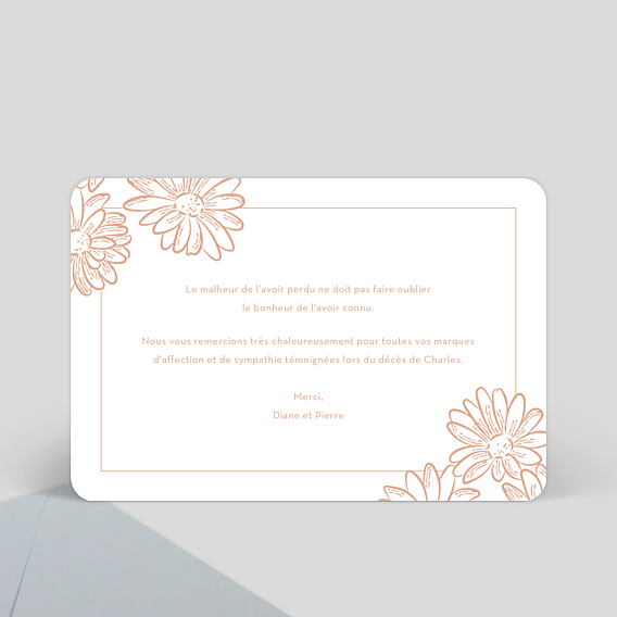 Carte remerciement décès Merci Floral Verso