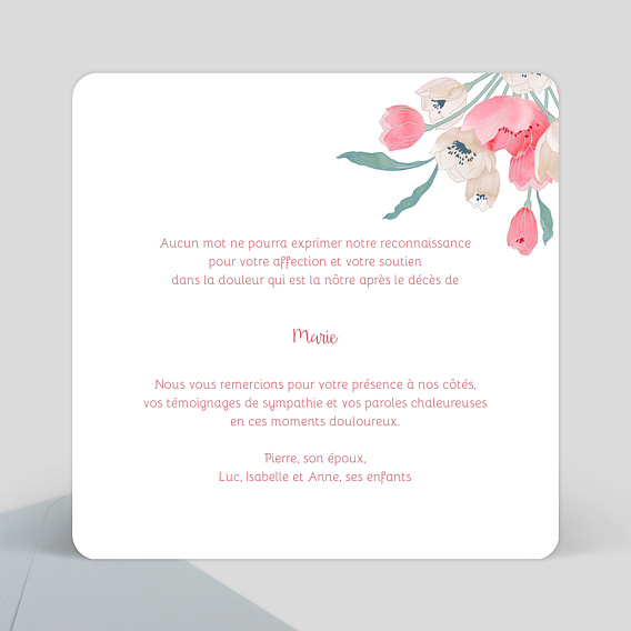Carte remerciement décès Bohème Chic Verso