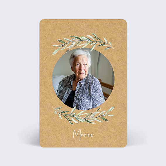 Carte remerciement décès Lauriers simple Après 1