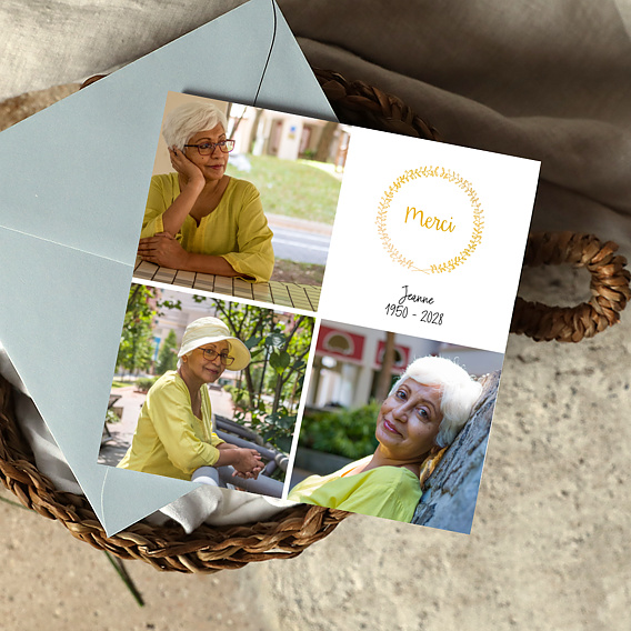 Carte remerciement décès Couronne Fleurie Après 1