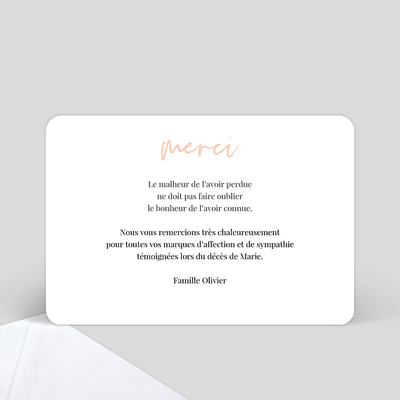 Carte remerciement décès A la Main Verso
