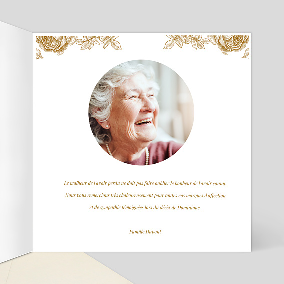 Carte remerciement décès Découpe Baroque Intérieur Droit