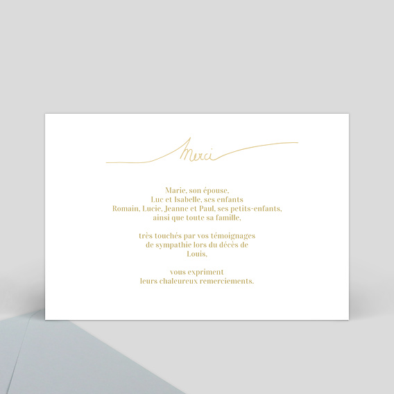 Carte remerciement décès Effet Ocre Verso