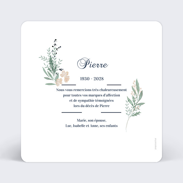Carte de Remerciement Décès Couronne de Laurier Verso
