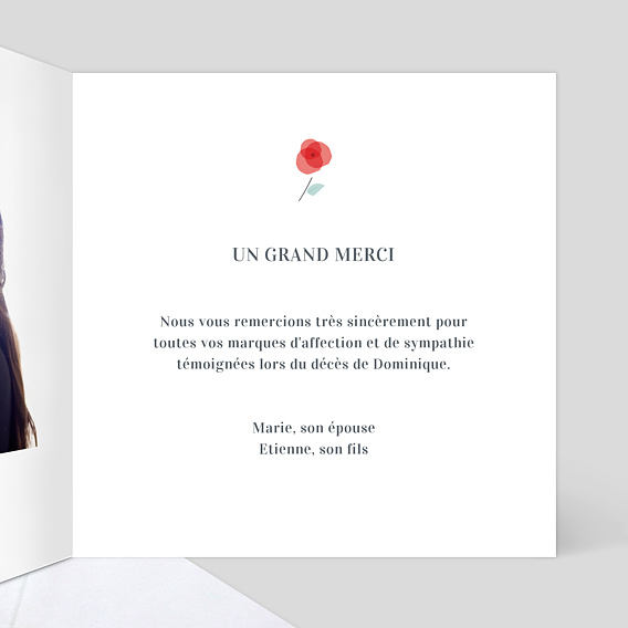 Carte remerciement décès Croix Fleurie Intérieur Droit