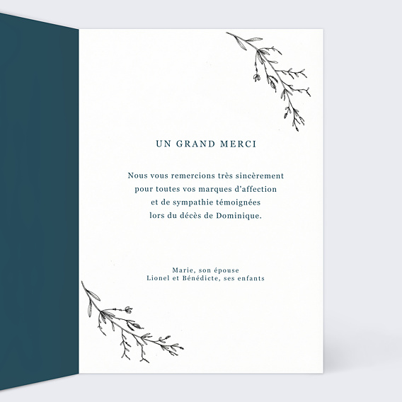 Carte remerciement décès Idylle Intérieur Droit