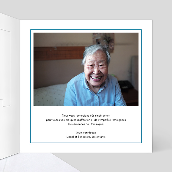 Carte remerciement décès Découpe Cadre Intérieur Droit