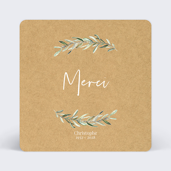 Carte remerciement décès Lauriers Recto