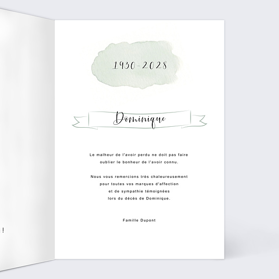 Carte remerciement décès Tempo Intérieur Droit
