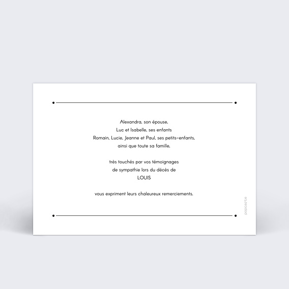 Carte remerciement décès Cadre Design Verso