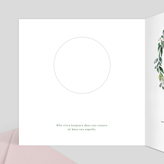 Carte remerciement décès Découpe Eucalyptus Intérieur Gauche