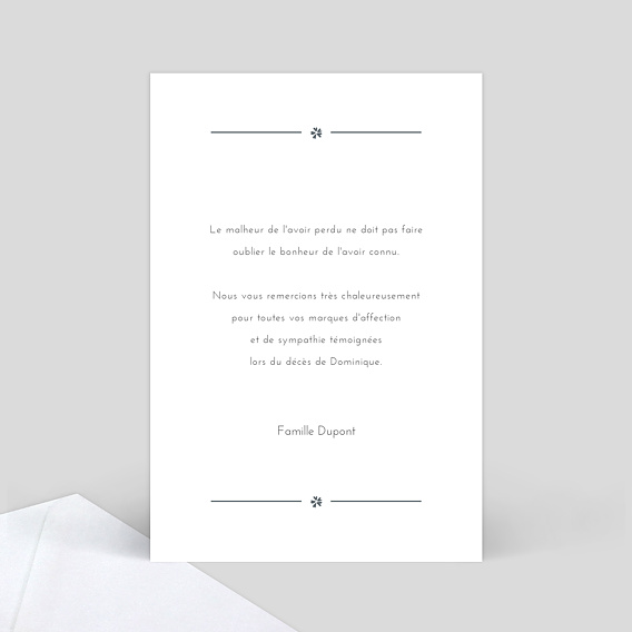 Carte remerciement décès Cadre Chic Photo Simple Verso