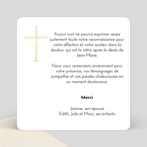 Carte remerciement décès Croix d'Or Verso