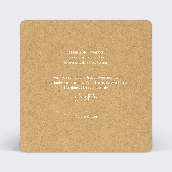 Carte remerciement décès Lauriers Verso