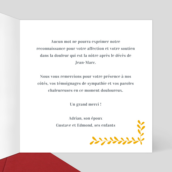 Carte remerciement décès Couronne Intérieur Droit