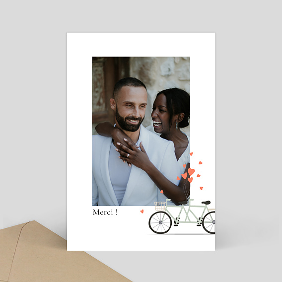 Carte de Remerciements de Mariage à Bicyclette