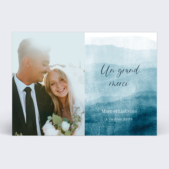 Carte remerciement mariage Blue Waves