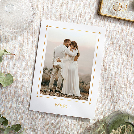 Carte remerciement mariage Cadre Chic Photo Simple