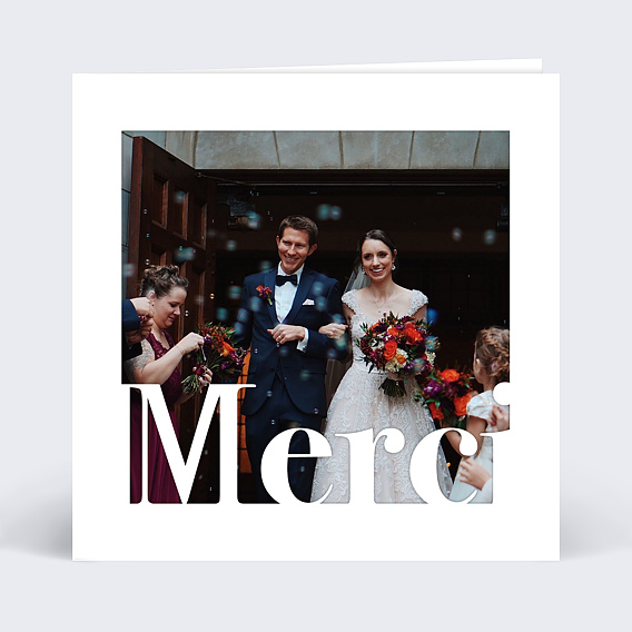 Carte remerciement mariage Découpe Merci