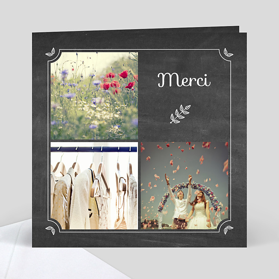 Remerciements Mariage Remerciement mariage Feuilles ardoise